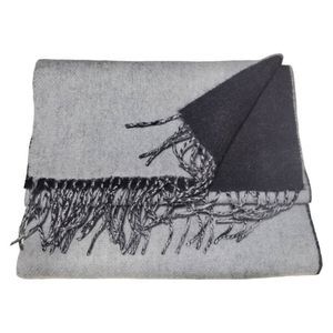 Nordstrom Cashmere Wool Wide Scarf Black Gray Fringed